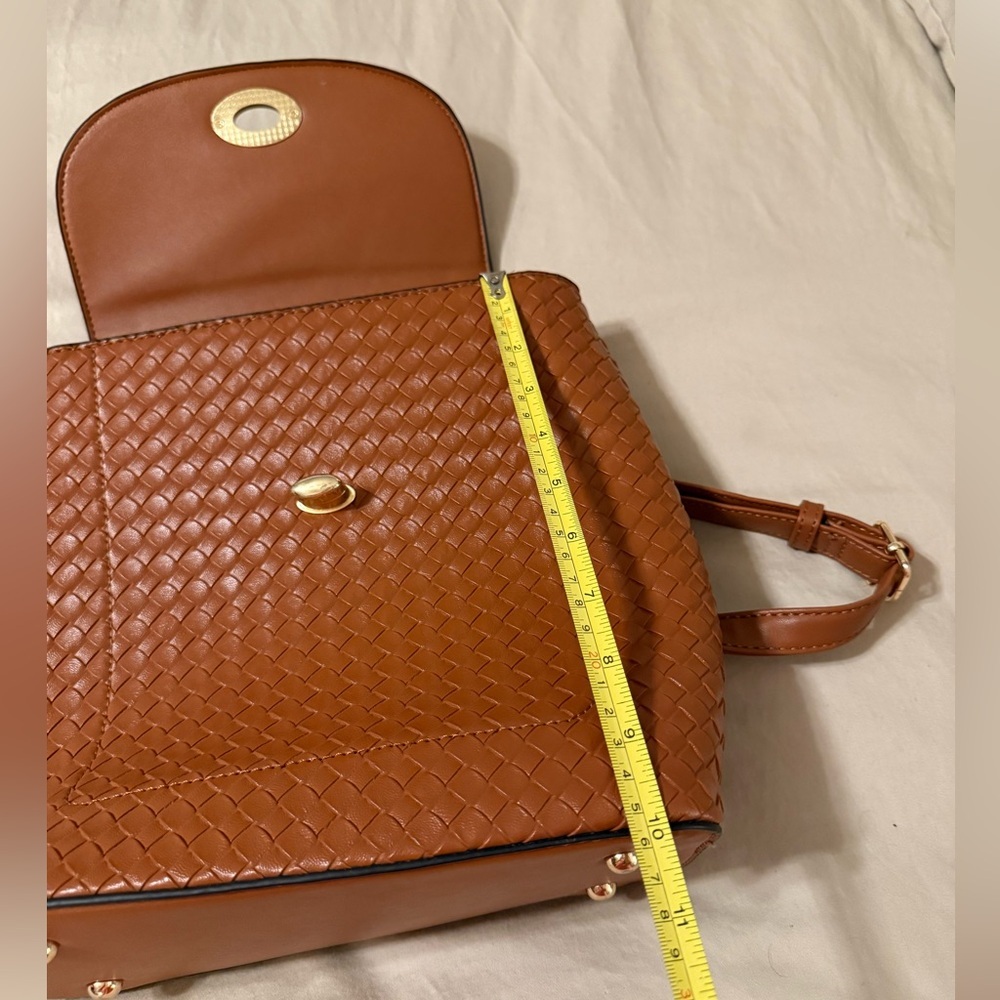 Woven faux leather backpack no brand NWOT camel brown - Picture 4 of 6